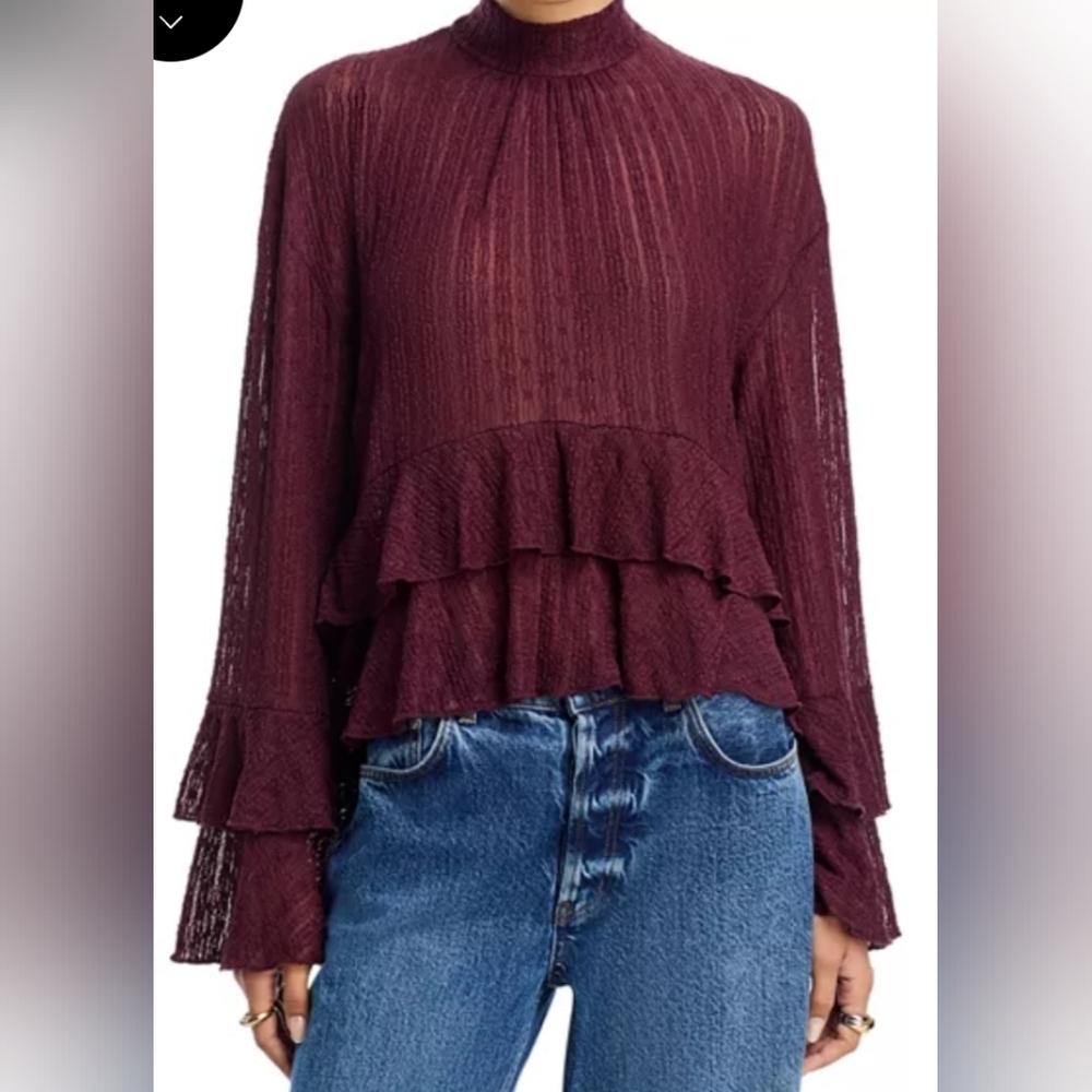 Aqua Mock Neck Ruffled Top - Picture 2 of 9